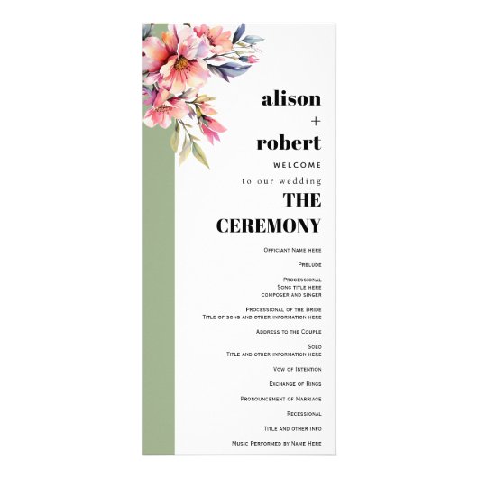 Rhododedron-Zweig und Blumen Hochzeitsprogramm Werbekarte (Vorne)