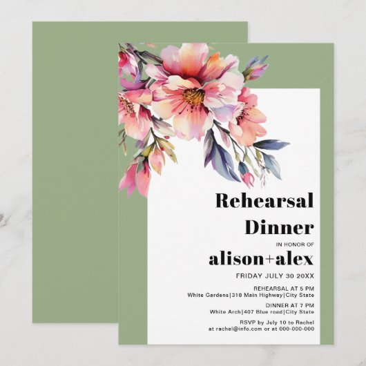 Rhododendron-Blumen Hochzeitsprobe-Dinner Einladung (Vorne/Hinten)