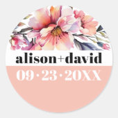 Rhododendron, bold typography peach-pink wedding runder aufkleber (Vorderseite)