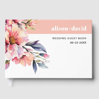Rhododendron branch and flowers peach-pink wedding gästebuch