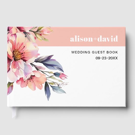 Rhododendron branch and flowers peach-pink wedding gästebuch (Vorderseite)