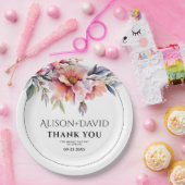 Rhododendron branch and peach-pink flowers wedding pappteller (Party)