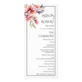 Rhododendron branch, peach flowers wedding program werbekarte