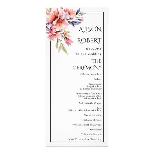 Rhododendron branch, peach flowers wedding program werbekarte (Vorne)