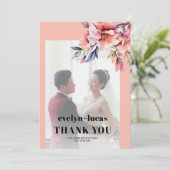 Rhododendron branch peach pink photo wedding dankeskarte (Stehend Vorderseite)
