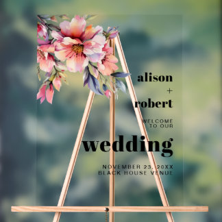 Rhododendron branch with flowers wedding WELCOME A Acrylschild