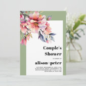 Rhododendron branches with flowers couple's shower einladung (Stehend Vorderseite)