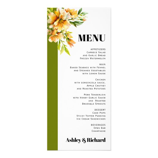 Rhododendron orange yellow fall wedding menu card werbekarte (Vorne)