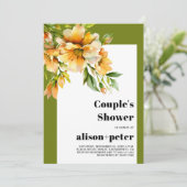 Rhododendron orange yellow flowers couple's shower einladung (Stehend Vorderseite)