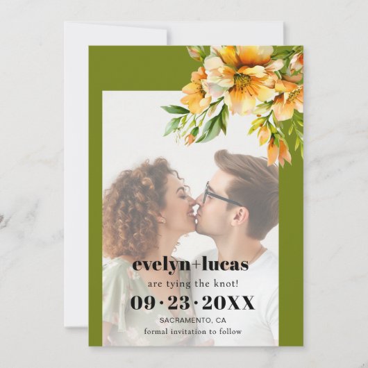 Rhododendron orange yellow flowers photo wedding save the date (Vorderseite)