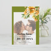 Rhododendron orange yellow flowers photo wedding save the date (Stehend Vorderseite)