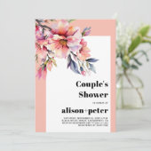Rhododendron, peach-pink flowers couple's shower einladung (Stehend Vorderseite)