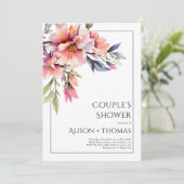 Rhododendron peach-pink flowers couple's shower einladung (Stehend Vorderseite)