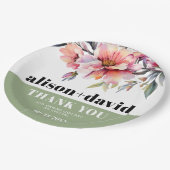 Rhododendron peach-pink flowers typography wedding pappteller (Schrägansicht)