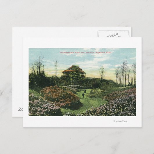 Rhododendron-Pfad und Pavillon im Hochland-Park Postkarte (Vorne/Hinten)