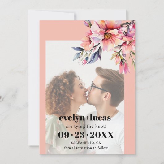 Rhododendron with peach flowers photo wedding  save the date (Vorderseite)