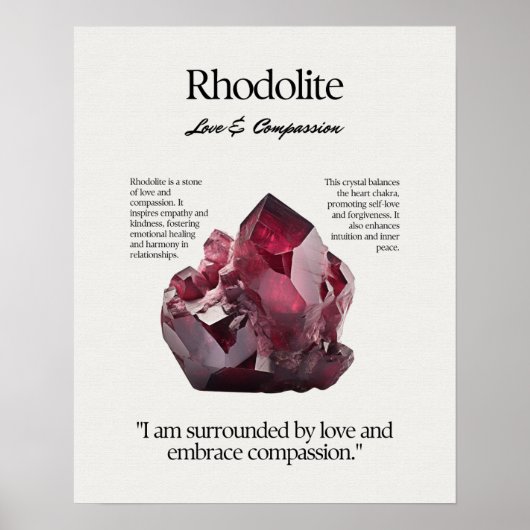 Rhodolite Gem Crystal Meaning Card Poster (Vorne)