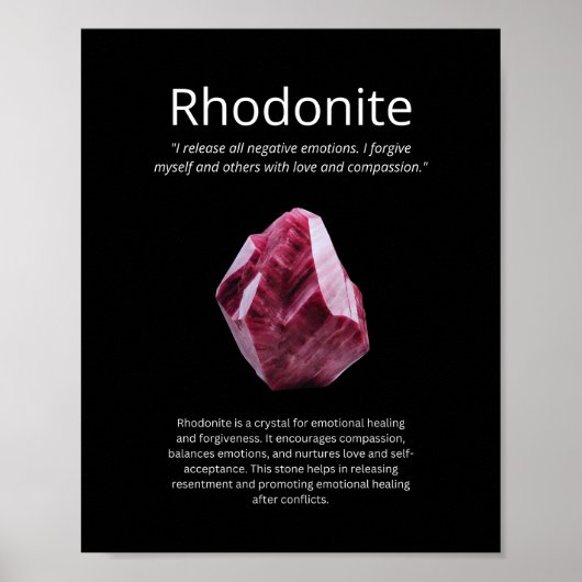 Rhodonite Crystal Stone Bedeutung Poster (Vorne)