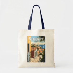 Rhodos Griechenland Altstadt Reise Kunst Vintage Tragetasche