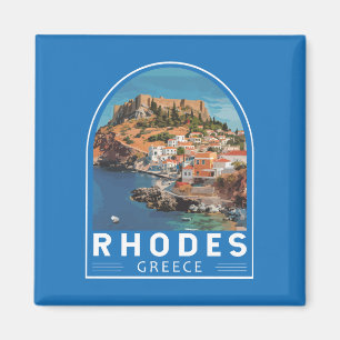 Rhodos Griechenland Illustration Reise Kunst Vinta Magnet