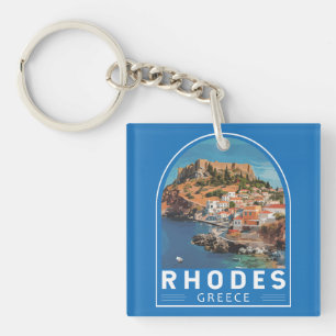 Rhodos Griechenland Illustration Reise Kunst Vinta Schlüsselanhänger