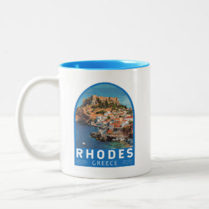 Rhodos Griechenland Illustration Reise Kunst Vinta Zweifarbige Tasse