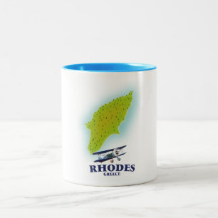 Rhodos, Griechenland Insel Karte Reiseplakat. Zweifarbige Tasse