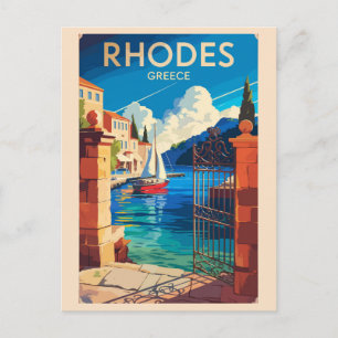 Rhodos Griechenland Reise Kunst Vintage Postkarte