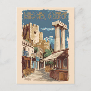 Rhodos Griechenland Ruinen Reise Kunst Vintage Postkarte