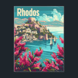 Rhodos Griechenland Vintag Postkarte<br><div class="desc">Eine faszinierende und nostalgische Darstellung von Rhodos, Griechenland, bekannt für seine atemberaubenden mediterranen Landschaften und sein reichhaltiges historisches Erbe. Das Design besticht durch die alten Ruinen der Insel, die reizvolle Altstadt mit ihrer mittelalterlichen Architektur und das kristallklare türkisfarbene Wasser. Das Vintage Kunstwerk erinnert an die zeitlose Schönheit und den kulturellen...</div>