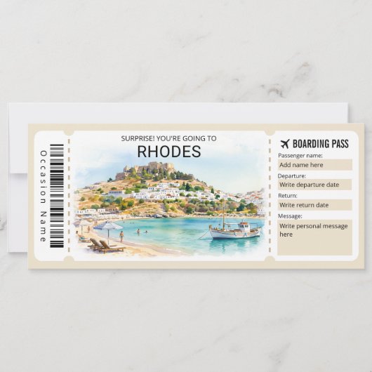 Rhodos-Reise-Boarding-Pass-Ticket Einladung (Vorderseite)