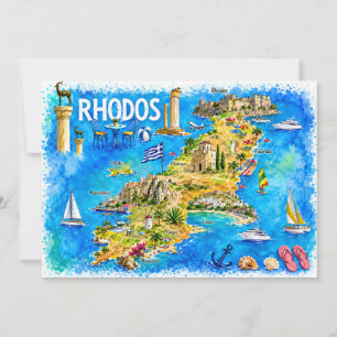 Rhodos Wasserfarben-Reisekarten-Postkarte Einladung