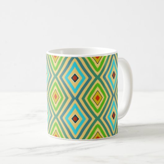 Rhombus Diamant Grün Blau Geometrisch Kaffeetasse (VorderseiteRechts)