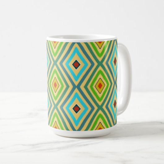 Rhombus Diamant Grün Blau Geometrisch Kaffeetasse (VorderseiteRechts)