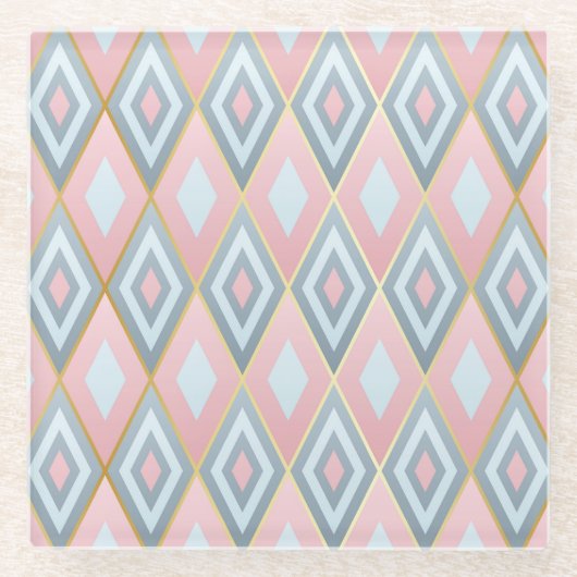 Rhombus-Formen geprüft, geometrisches Muster. Glasuntersetzer (Vorderseite)
