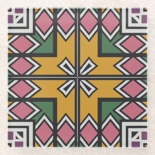 Rhombus-Quadrate und Kreuz Glasuntersetzer (Vorderseite)