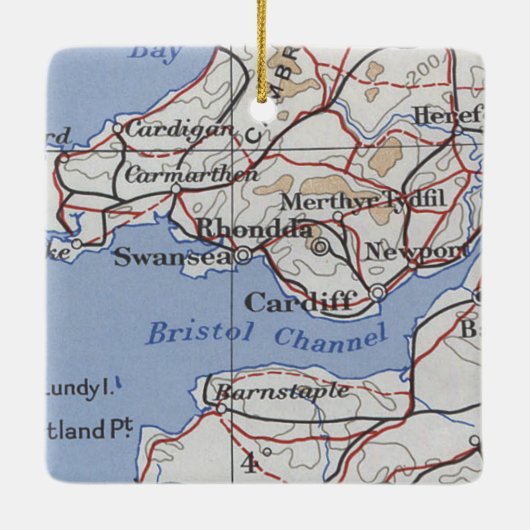 Rhondda Wales Vintage Karte Keramikornament (Rückseite)