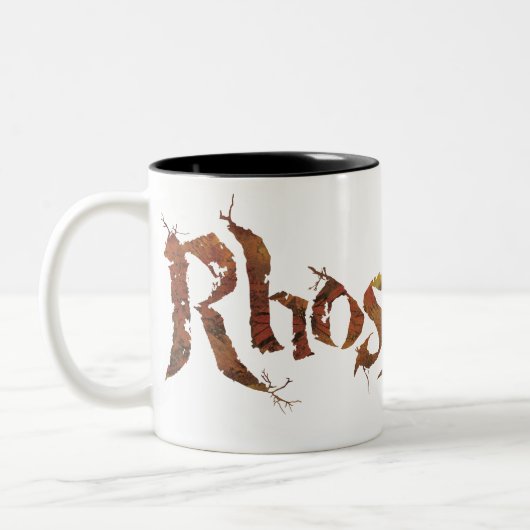 Rhosgobel Name Zweifarbige Tasse (Links)