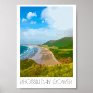 Rhossili Bay Gower - Railposter Style print Poster