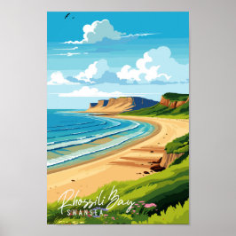 Rhossili Bay Swansea Vintage-Reise-Abbildung Poster