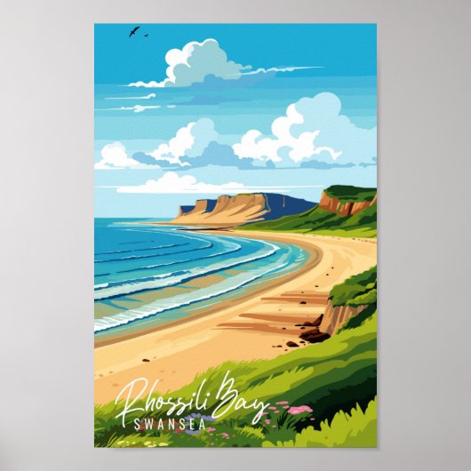 Rhossili Bay Swansea Vintage-Reise-Abbildung Poster (Vorne)