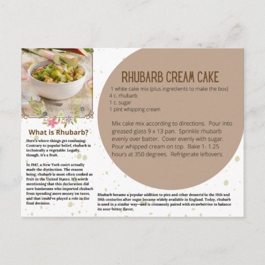 Rhubarb Cream Cake Rezept Postkarte (Vorderseite)