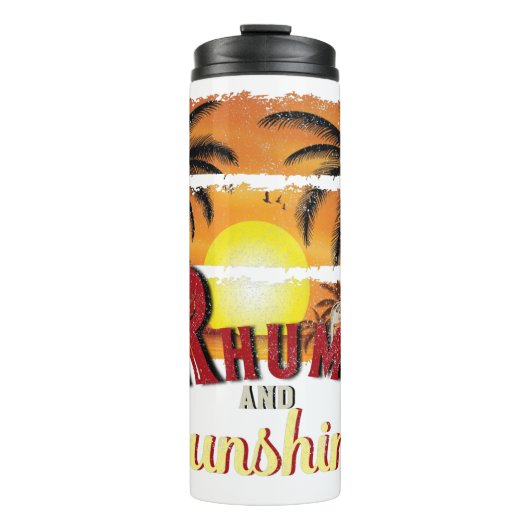 Rhum und Sunshine, Orangefarbene Sommerpalmen Thermosbecher (Vorderseite)