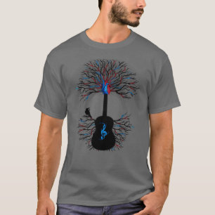 Rhythmen des Herzens surreale Gitarre Baum Kunst T-Shirt