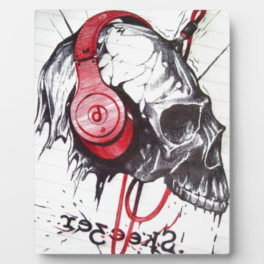 Rhythmische Skull Rot Kopfhörer Dunkle Kunst Desig Fotoplatte (Vorderseite)