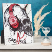 Rhythmische Skull Rot Kopfhörer Dunkle Kunst Desig Fotoplatte (Seite)