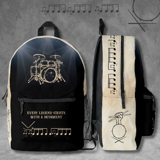 Rhythmischer Schwarzer/Tan Drummer-Backpack Bedruckter Rucksack