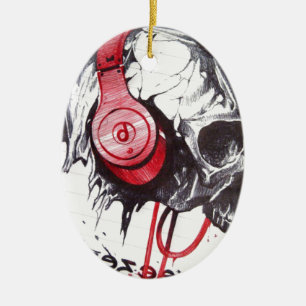 Rhythmischer Totenkopf Roter Kopfhörer Dark Art De Keramikornament