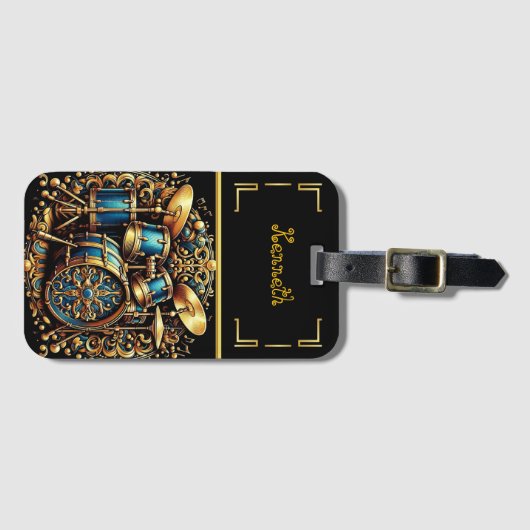 Rhythmisches Blue Drums Design Gepäckanhänger (Vorderseite (Horizontal))