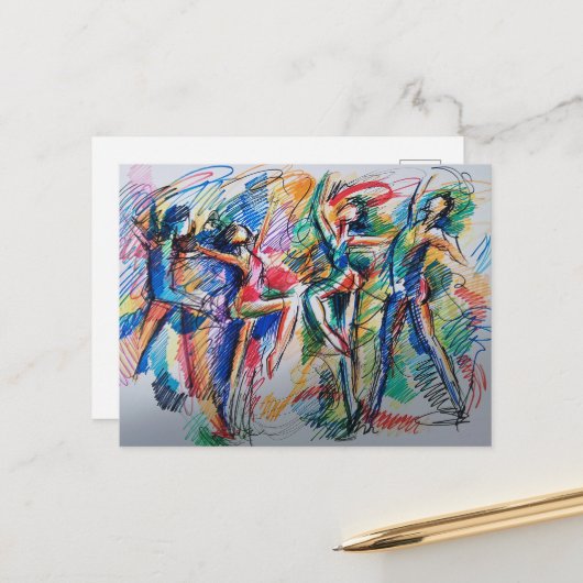 Rhythmus der Bewegung Abstrakte Tänzer Postkarte (Vorderseite/Rückseite Beispiel)